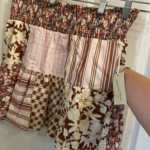 NWT Universal Thread Womens Patchwork Skirt Size Large Pink Brown Floral Stripe - Picture 14 of 16